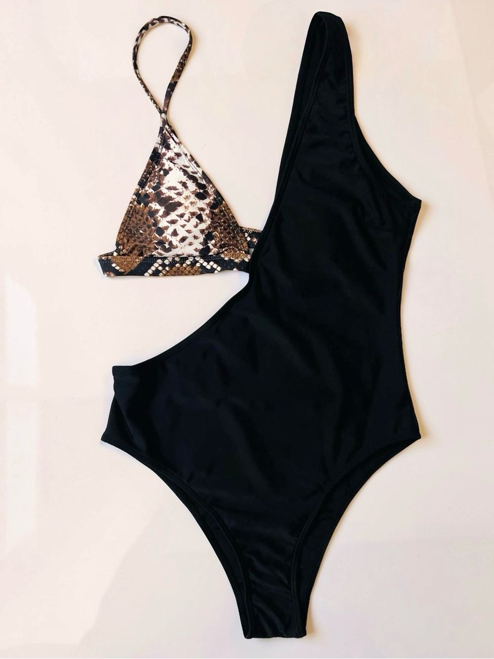 Black & Snakeskin Print Monokini